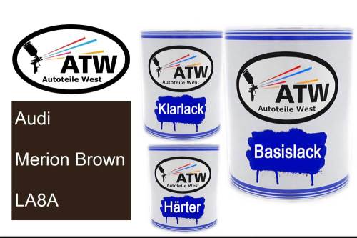 Audi, Merion Brown, LA8A: 1L Lackdose + 1L Klarlack + 500ml Härter - Set, von ATW Autoteile West.